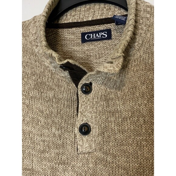 Chaps Knit Sweater Men's Corduroy Elbow Patches Tan Casual 100% Cotton, XL - Picture 4 of 7